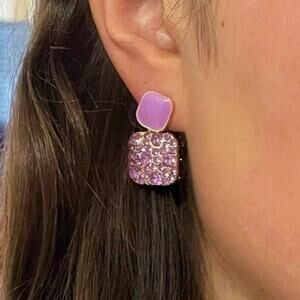 New‎ Purple Dangle Rhinestone Geometric Earrings Square Sparkle Modern Vintage